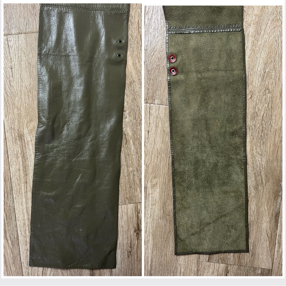 French Vintage 1980s Olive Leather Belt – Wide Draping Hip or Waist - Picture 6 of 16